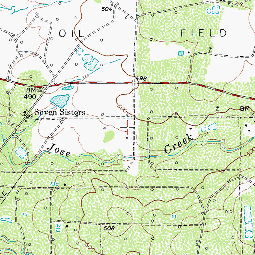 Topographic Map of Seven Sisters Oil Field, TX