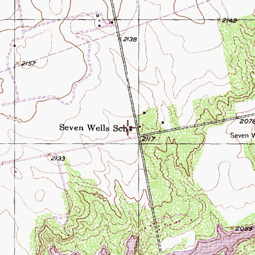 Topographic Map of Seven Wells School (historical), TX