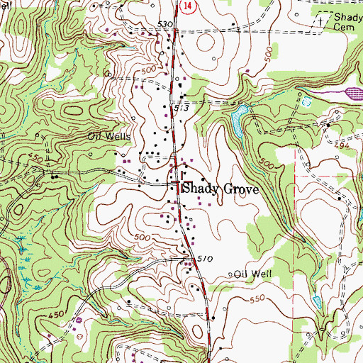 Topographic Map of Shady Grove, TX