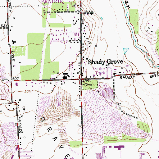 Topographic Map of Shady Grove, TX