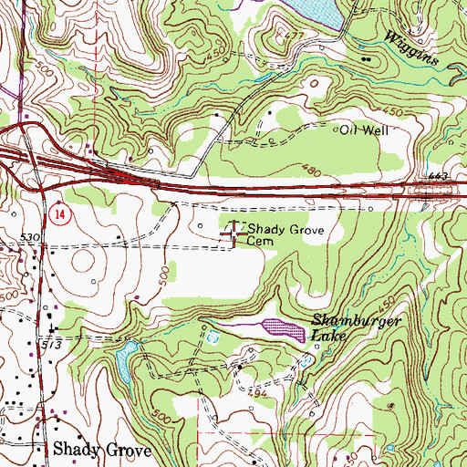 Topographic Map of Shady Grove Cemetery, TX