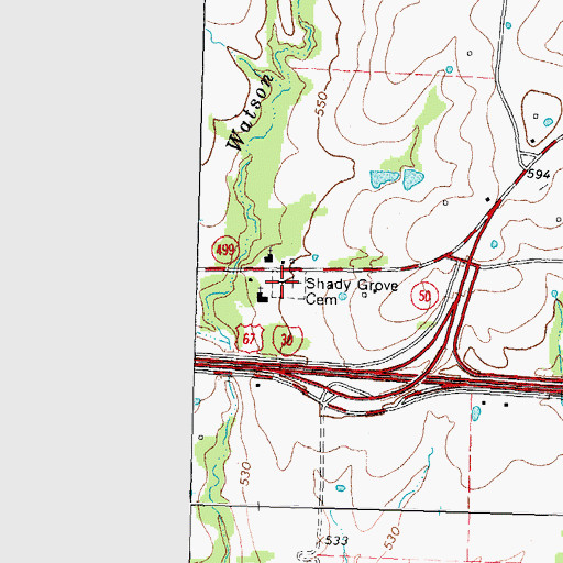 Topographic Map of Shady Grove Cemetery, TX