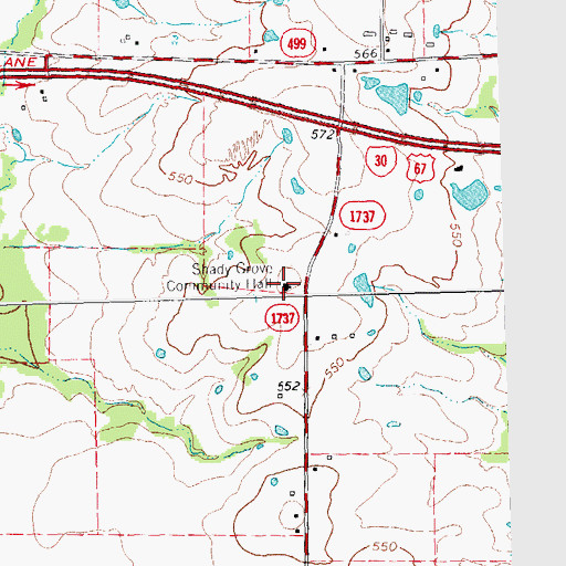 Topographic Map of Shady Grove Community Hall, TX