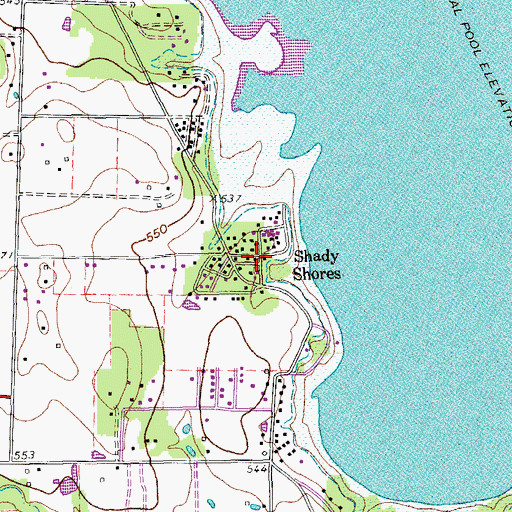 Topographic Map of Shady Shores, TX
