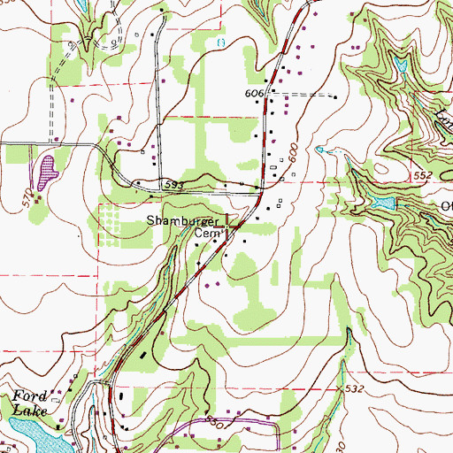 Topographic Map of Shamburger Cemetery, TX