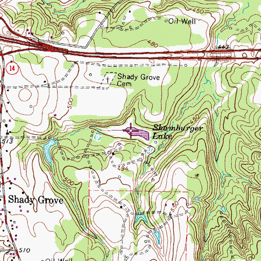 Topographic Map of Shamburger Lake, TX
