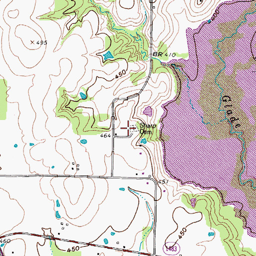 Topographic Map of Sharp Cemetery, TX