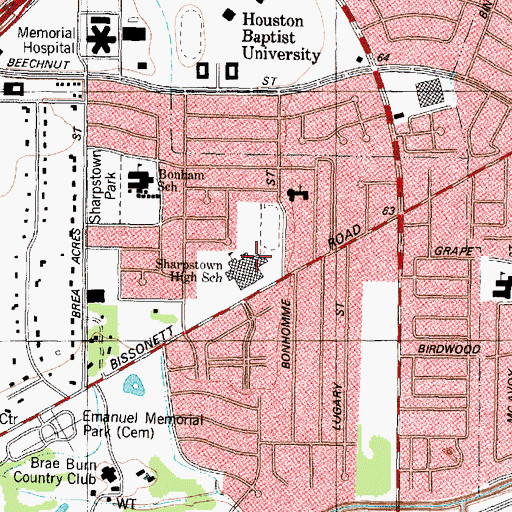 Topographic Map of Sharpstown High School, TX