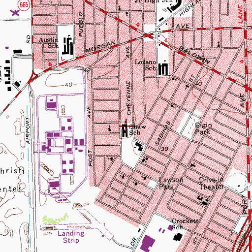 Topographic Map of Shaw School, TX