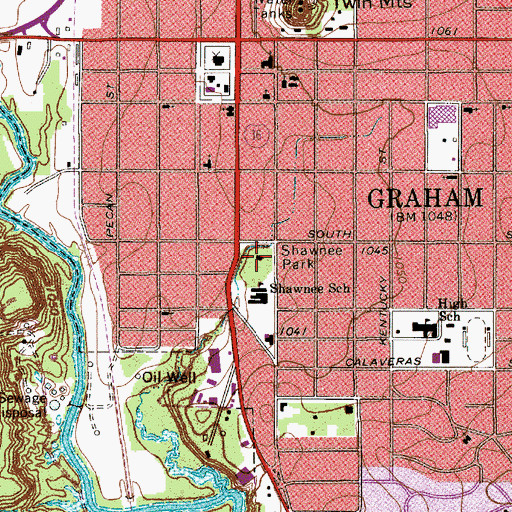 Topographic Map of Shawnee Park, TX