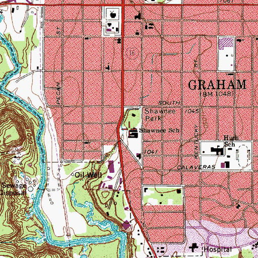 Topographic Map of Shawnee School, TX
