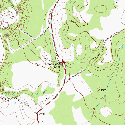 Topographic Map of Shaws Bend Cemetery, TX