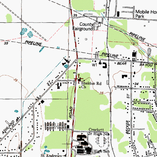 Topographic Map of Sheldon Road Church, TX