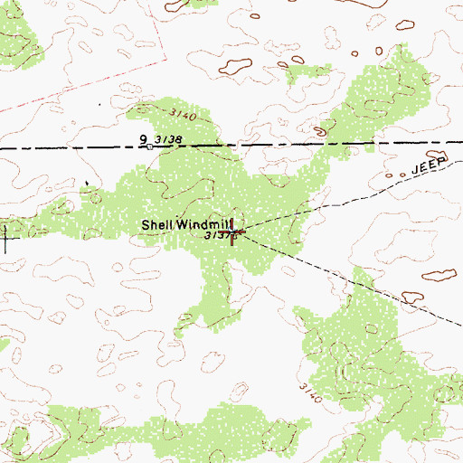 Topographic Map of Shell Windmill, TX