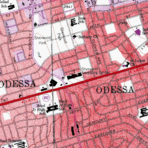 Topographic Map of Sherwood Shopping Center, TX