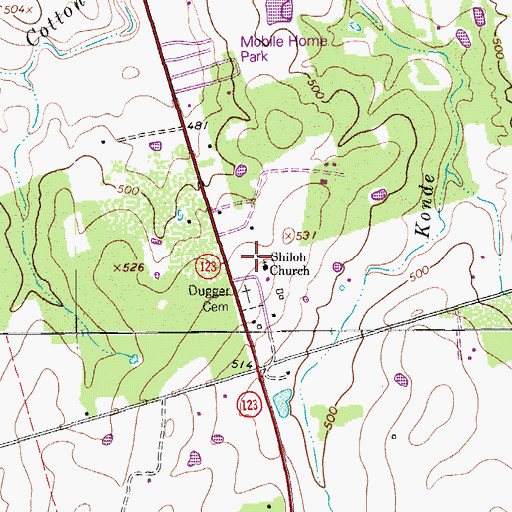 Topographic Map of Shiloh Church, TX