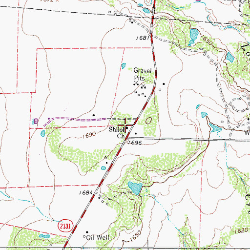 Topographic Map of Shiloh Church, TX