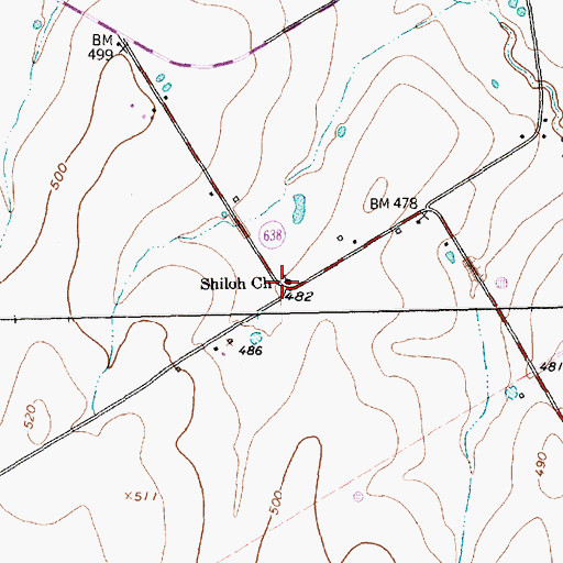 Topographic Map of Shiloh Church, TX