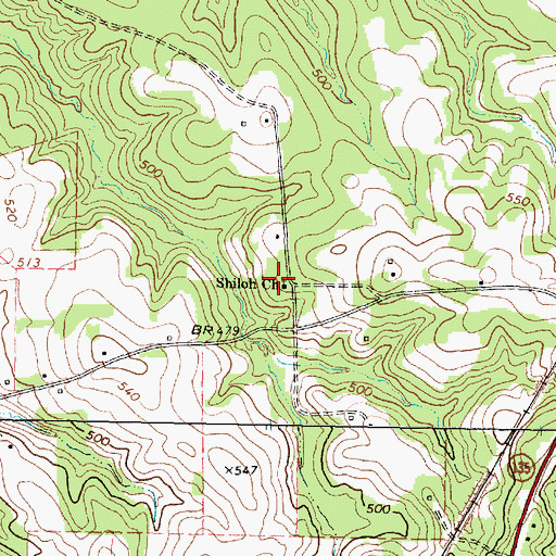 Topographic Map of Shiloh Church, TX