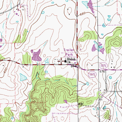 Topographic Map of Shiloh Church, TX
