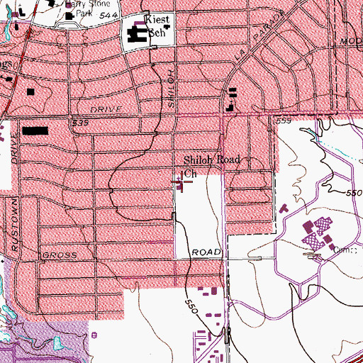 Topographic Map of Shiloh Road Church, TX