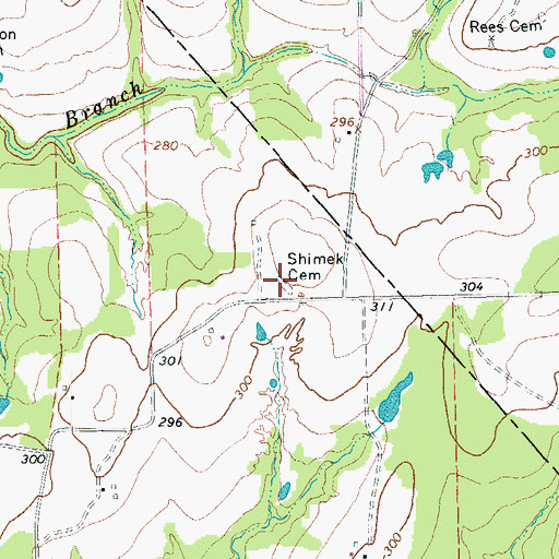 Topographic Map of County Line Cemetery, TX