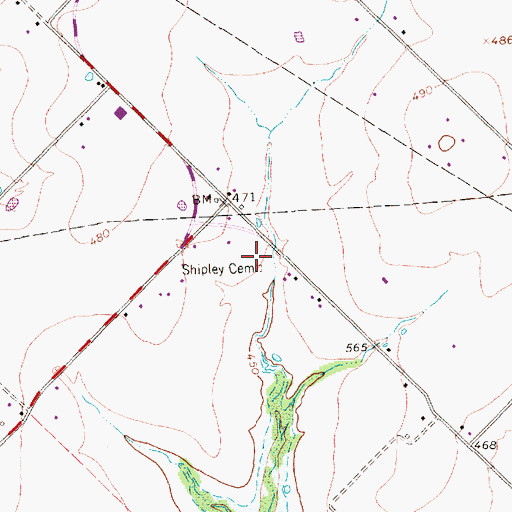 Topographic Map of Shipley Cemetery, TX