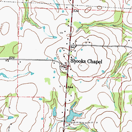 Topographic Map of Shooks Chapel, TX