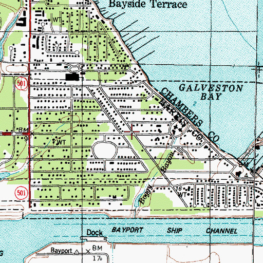 Topographic Map of Shoreacres, TX