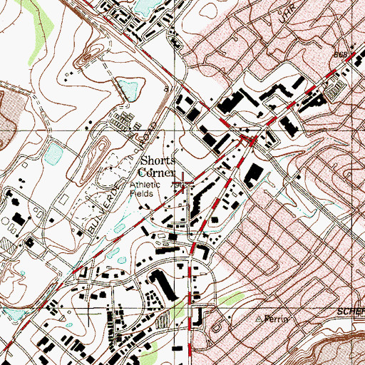 Topographic Map of Shorts Corner, TX