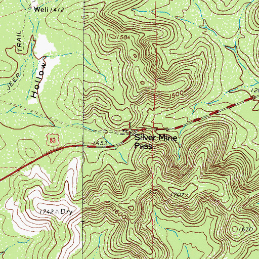 Topographic Map of Silver Mine Pass, TX