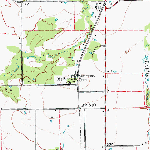 Topographic Map of Simmons Cemetery, TX
