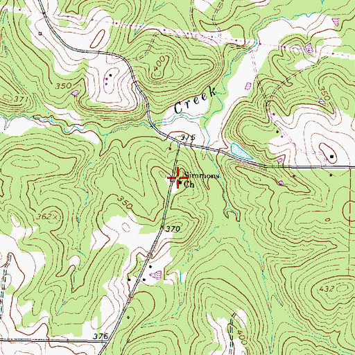 Topographic Map of Simmons Church, TX