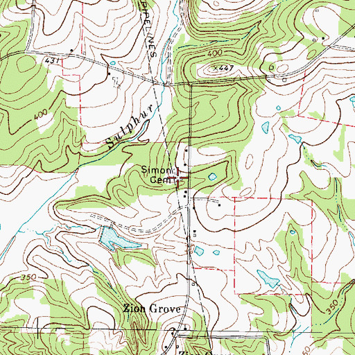Topographic Map of Simon Cemetery, TX