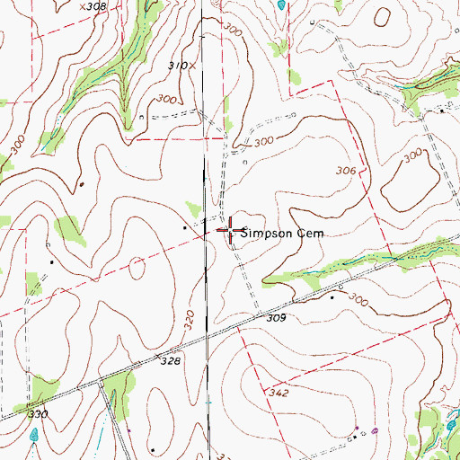 Topographic Map of Simpson Cemetery, TX