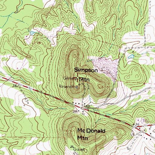 Topographic Map of Simpson Mountain, TX