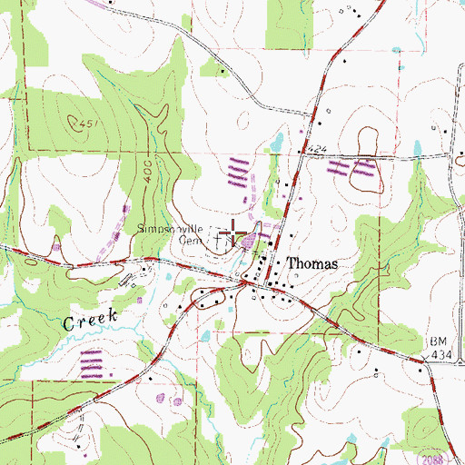 Topographic Map of Simpsonville Cemetery, TX