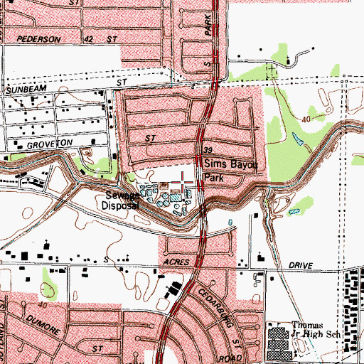 Topographic Map of Sims Bayou Park, TX