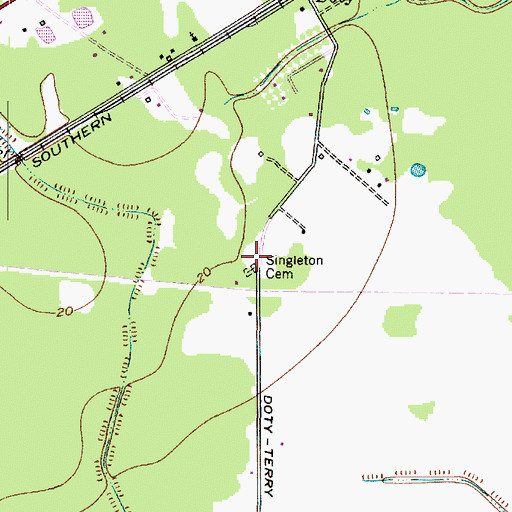 Topographic Map of Singleton Cemetery, TX