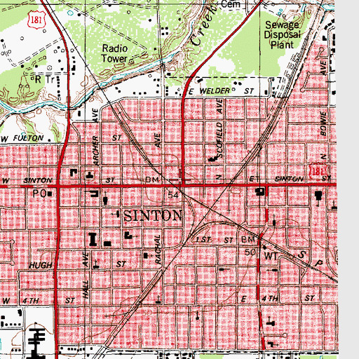 Topographic Map of Sinton, TX