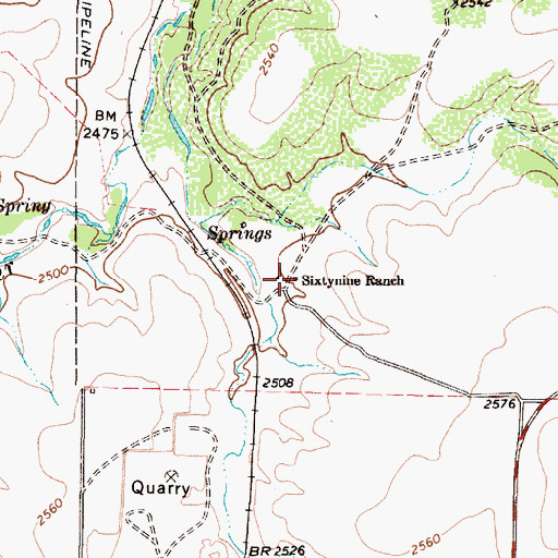 Topographic Map of Sixtynine Ranch, TX