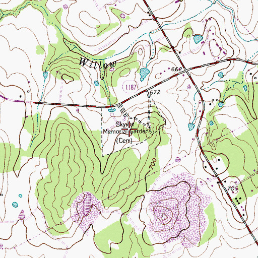 Topographic Map of Skyvue Memorial Gardens, TX
