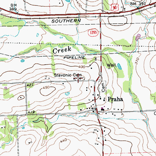 Topographic Map of Slavonic Cemetery, TX