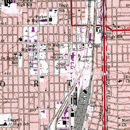 Topographic Map of John Peter Smith Hospital, TX