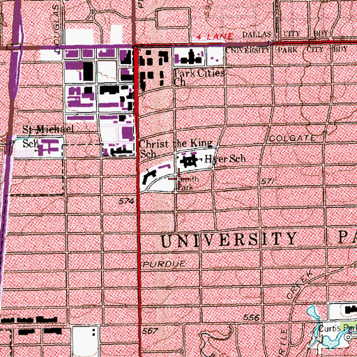 Topographic Map of Smith Park, TX