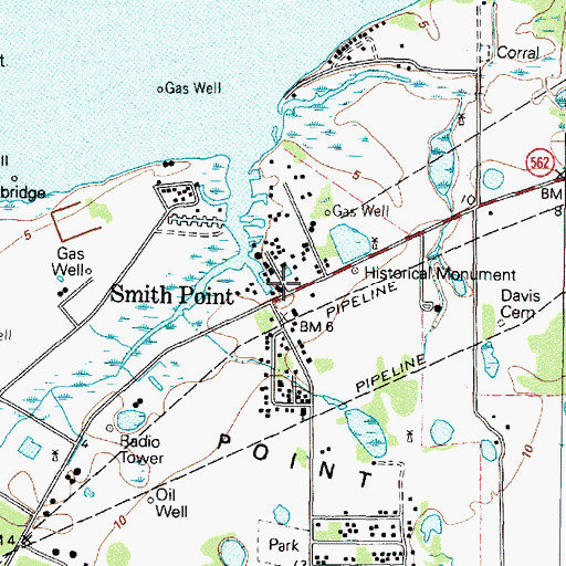 Topographic Map of Smith Point, TX