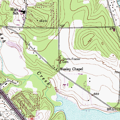 Topographic Map of Smith-Frazier Cemetery, TX