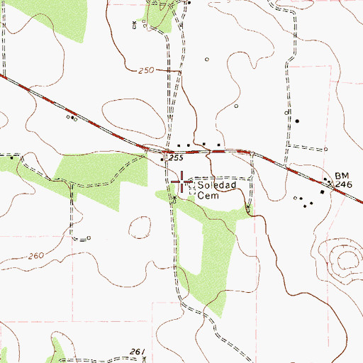 Topographic Map of Soledad Cemetery, TX