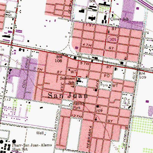 Topographic Map of Sorensen School, TX