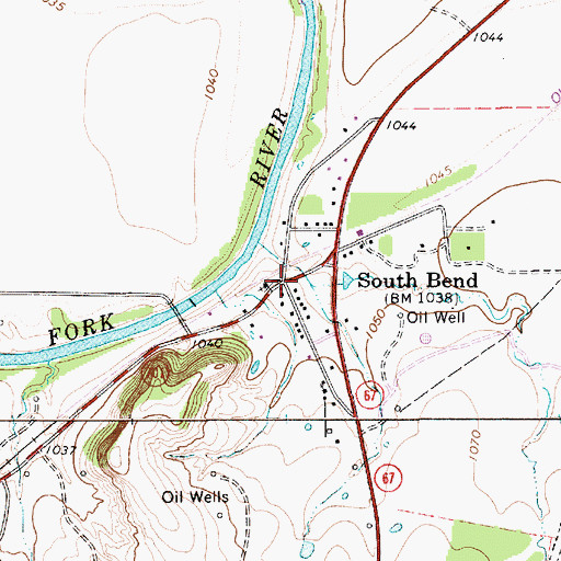 Topographic Map of South Bend, TX